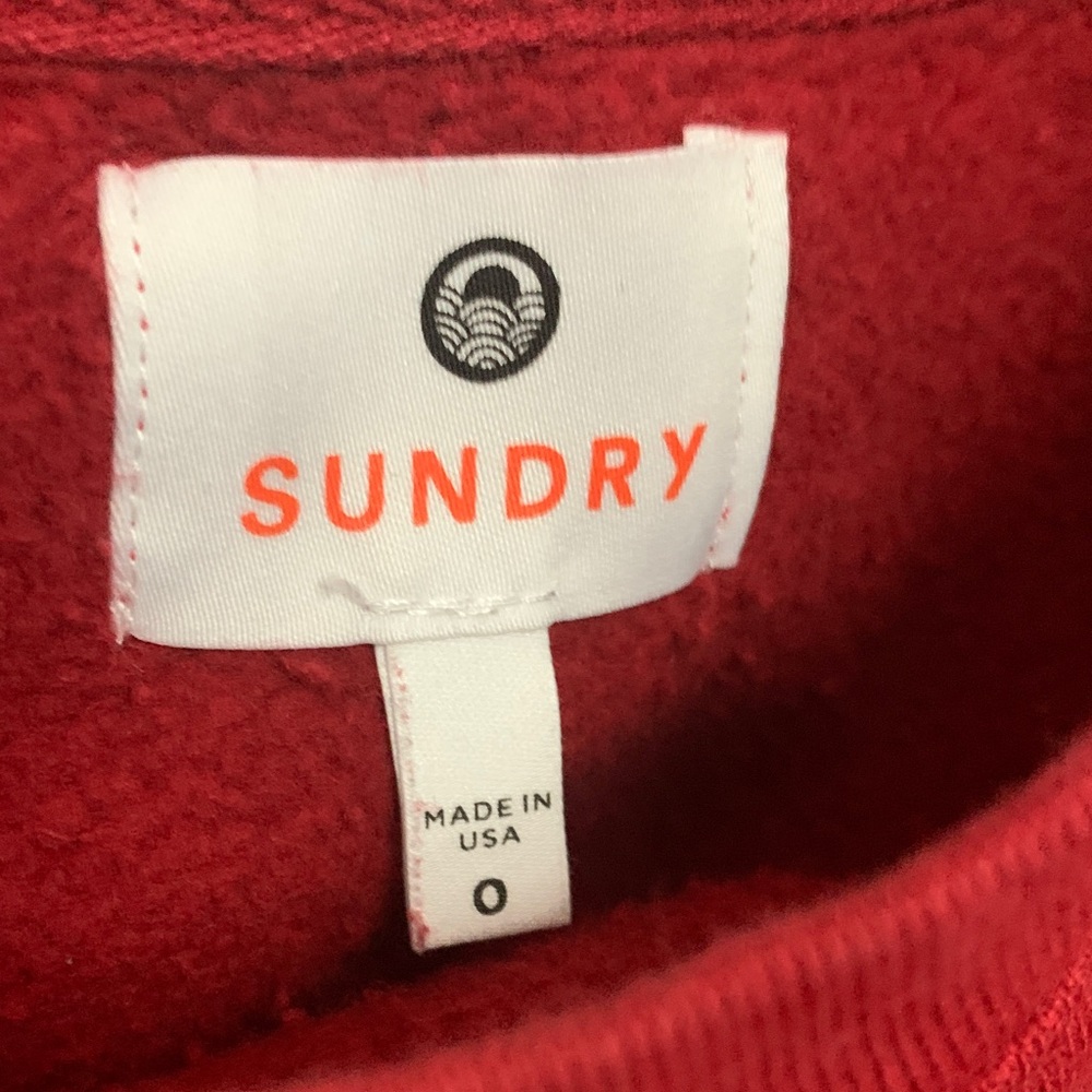 Womens Red Sundry Crewneck Sweatshirt with Stripe Sleeve Detail size 0 - Picture 2 of 9